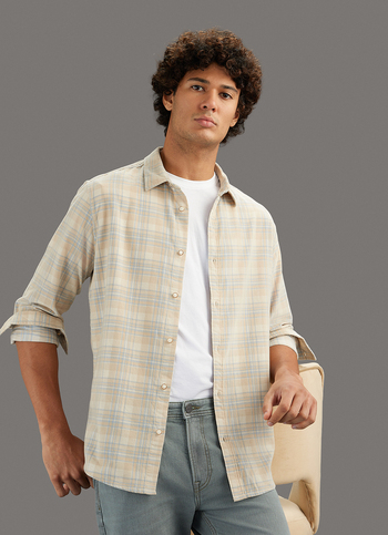 Men Beige Checked Regular Fit Shirt