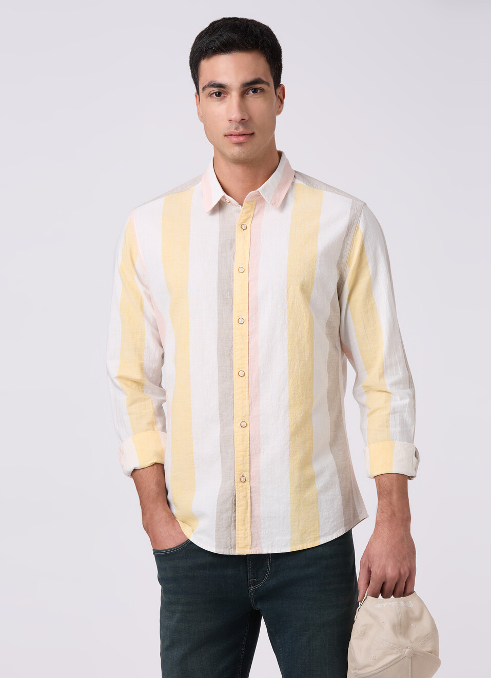 Men White Striped Shirt, , large image number 0