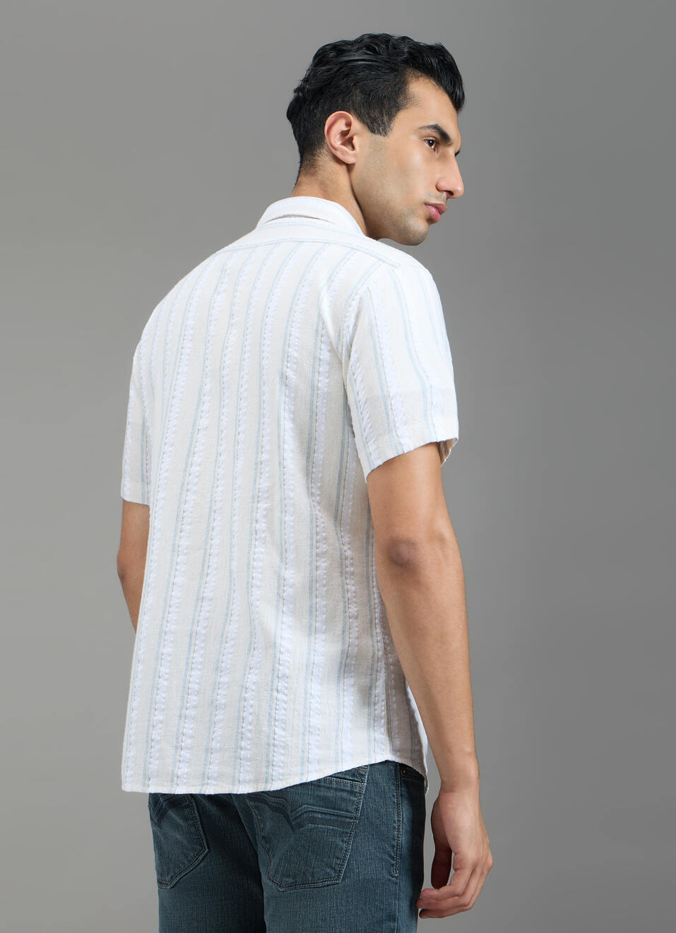 Men Beige Striped Shirt, , large image number 2