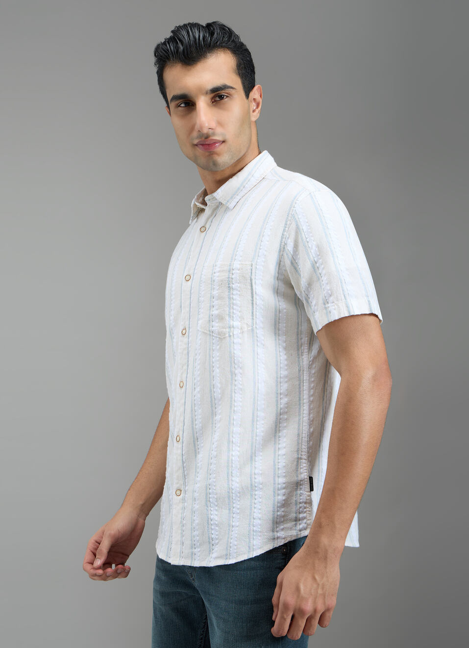 Men Beige Striped Shirt, , large image number 3