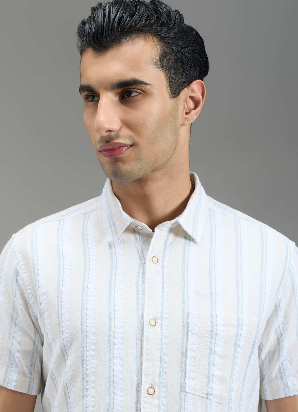 Men Beige Striped Shirt, , large image number 4