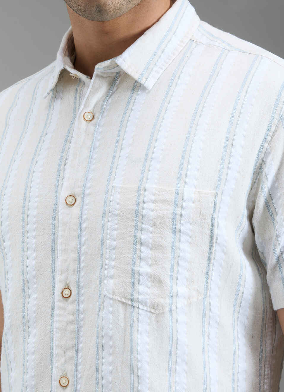 Men Beige Striped Shirt, , large image number 5