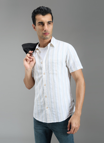 Men Beige Striped Shirt