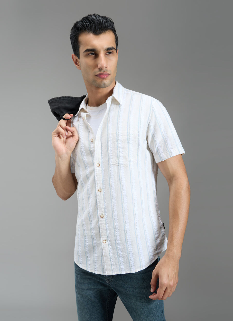 Men Beige Striped Shirt, , large image number 0