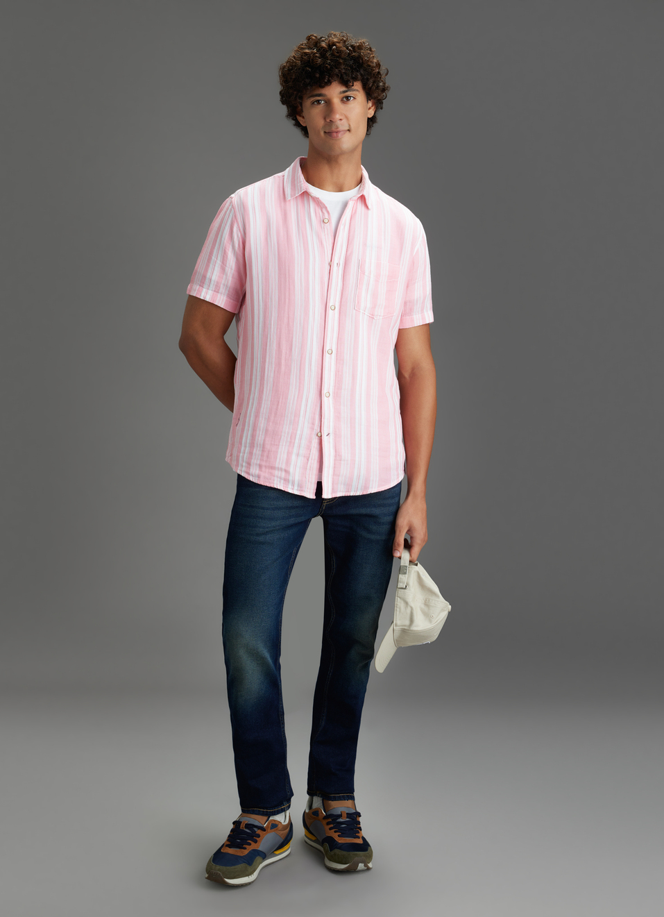 Men Pink Striped Regular Fit Short Sleeve Casual Shirt, , large image number 2