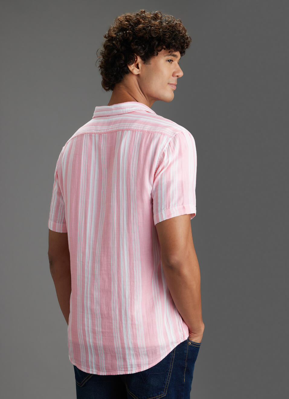 Men Pink Striped Regular Fit Short Sleeve Casual Shirt, , large image number 6