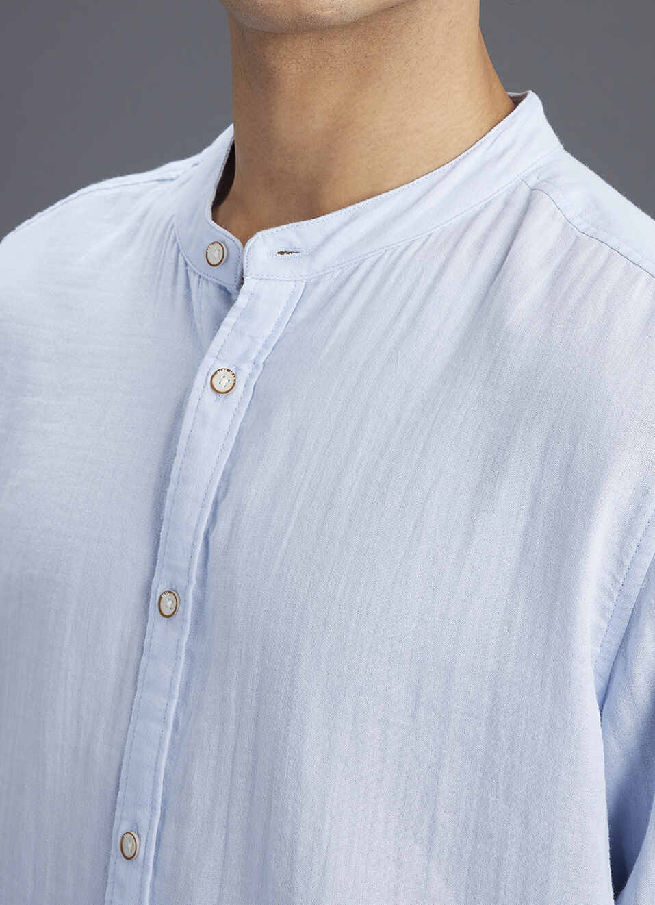 Men Blue Solid Regular Fit Mandarin Collar Shirt, , large image number 1