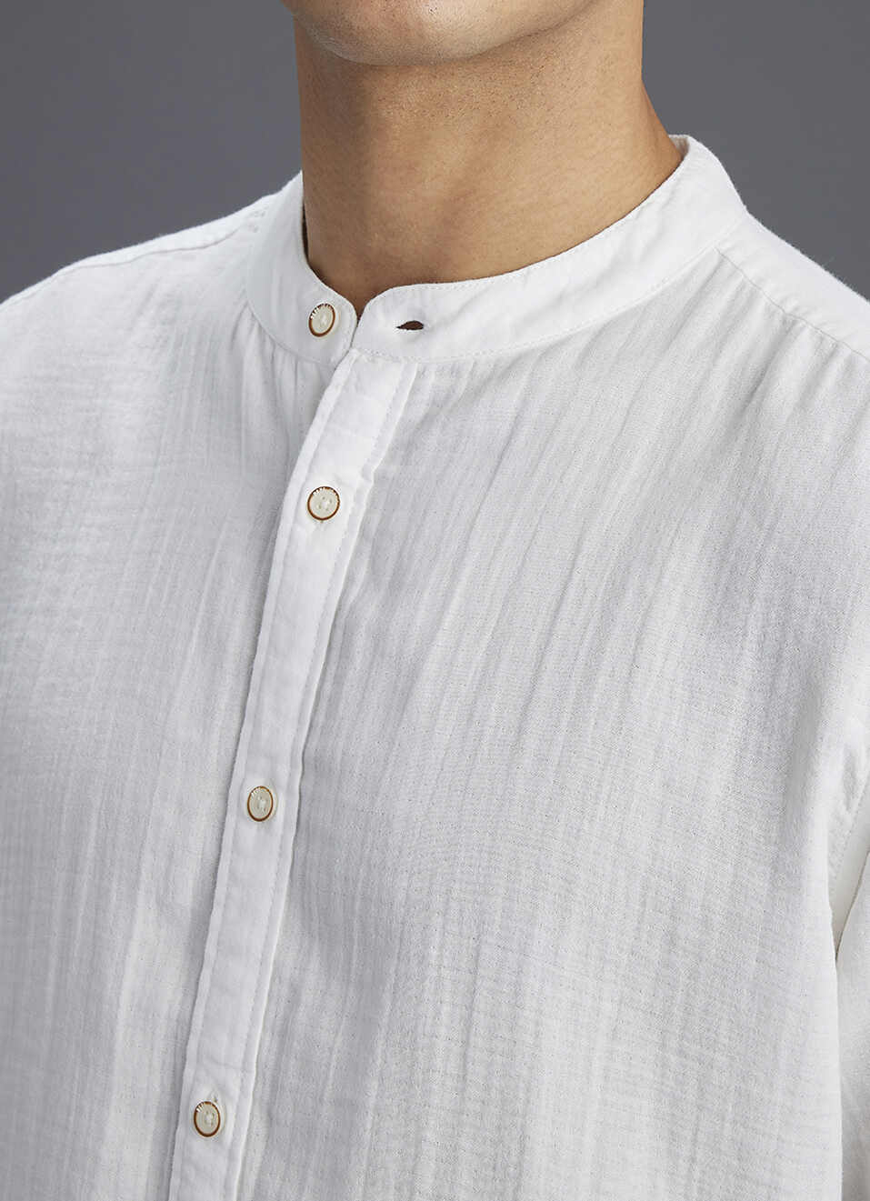 Men White Solid Regular Fit Mandarin Collar Shirt, , large image number 1