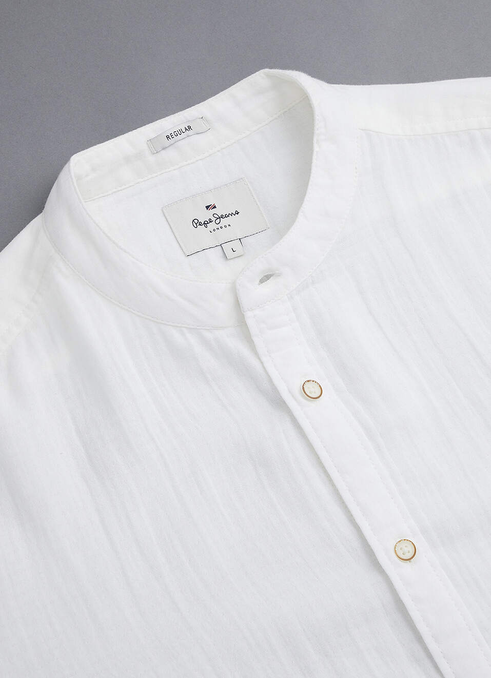 Men White Solid Regular Fit Mandarin Collar Shirt, , large image number 3