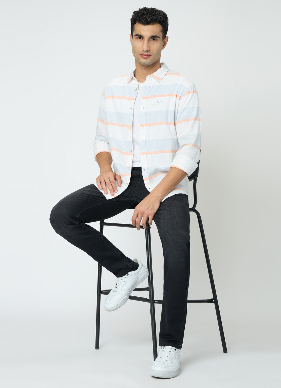 Men Sky Blue Striped Shirt, , large image number 5