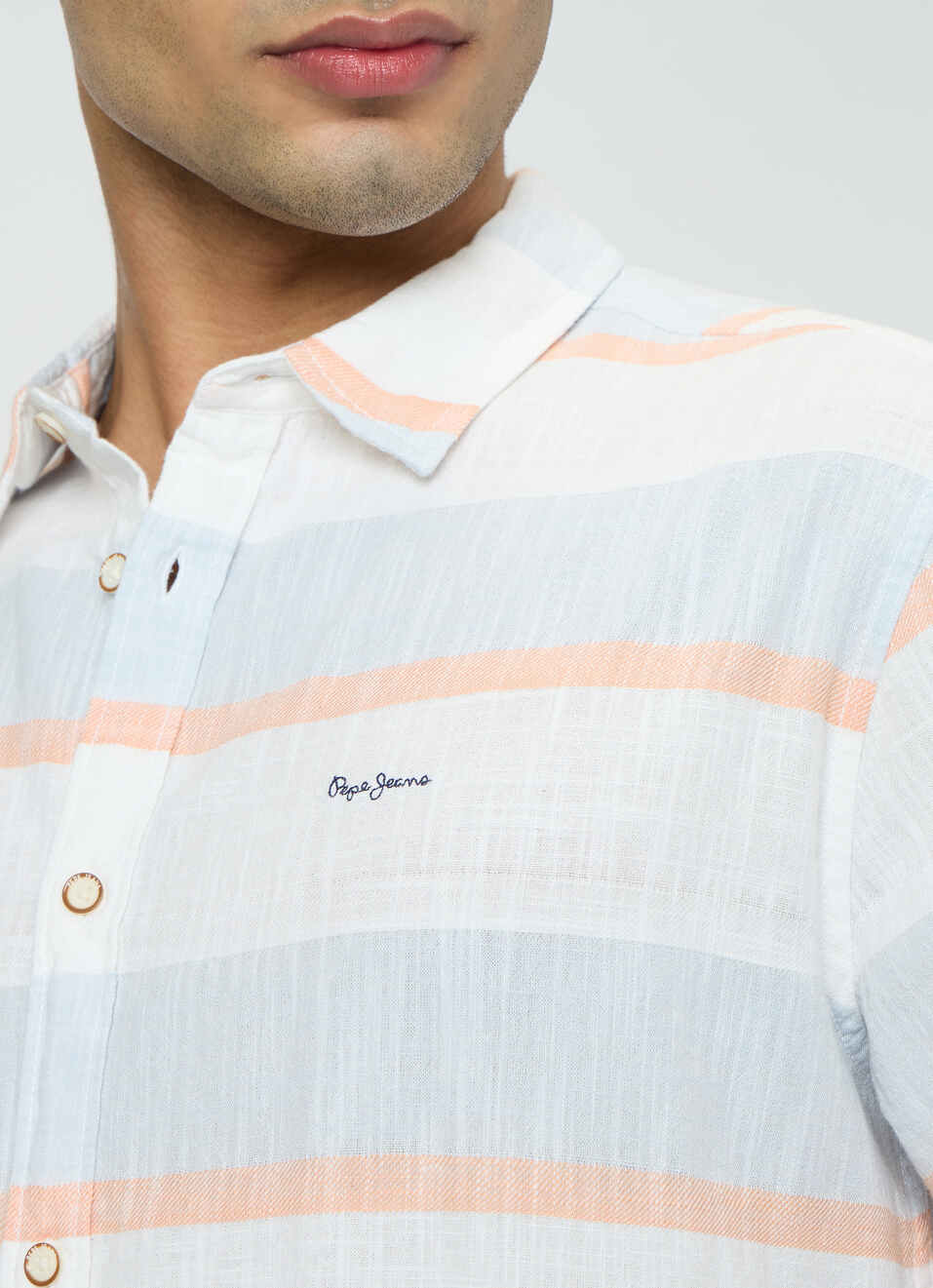 Men Sky Blue Striped Shirt, , large image number 6