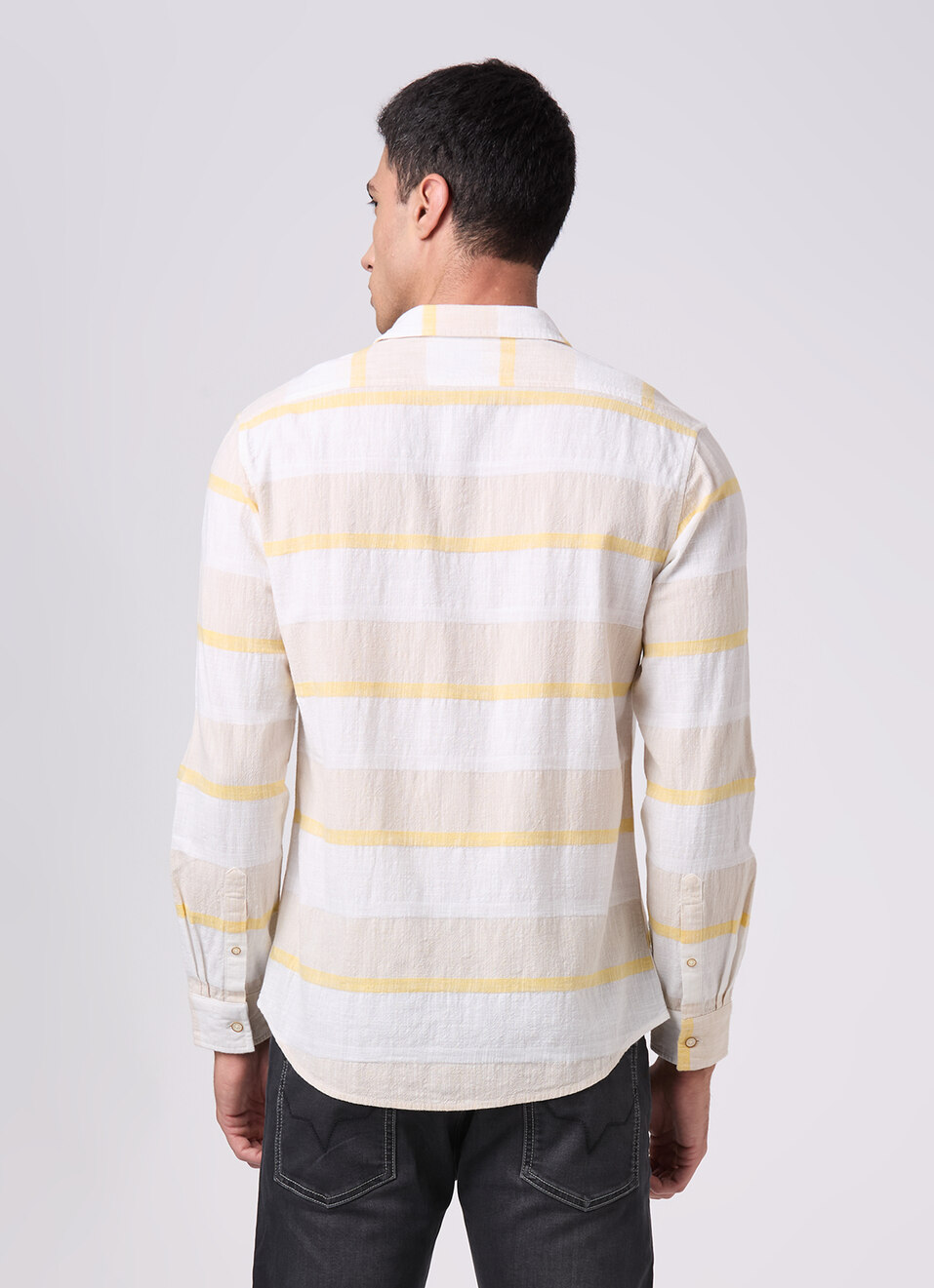 Men Beige Striped Shirt, , large image number 2