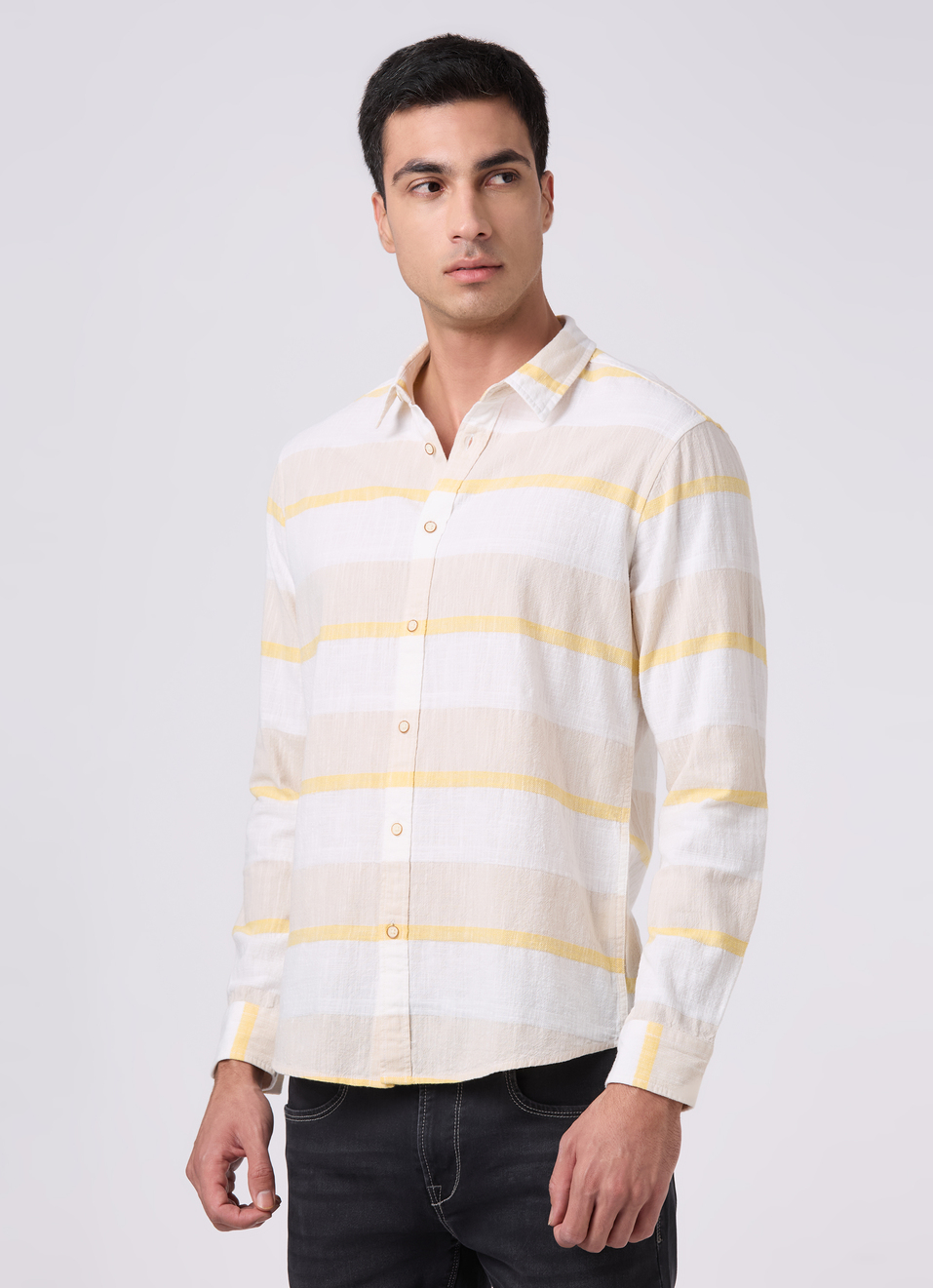 Men Beige Striped Shirt, , large image number 3
