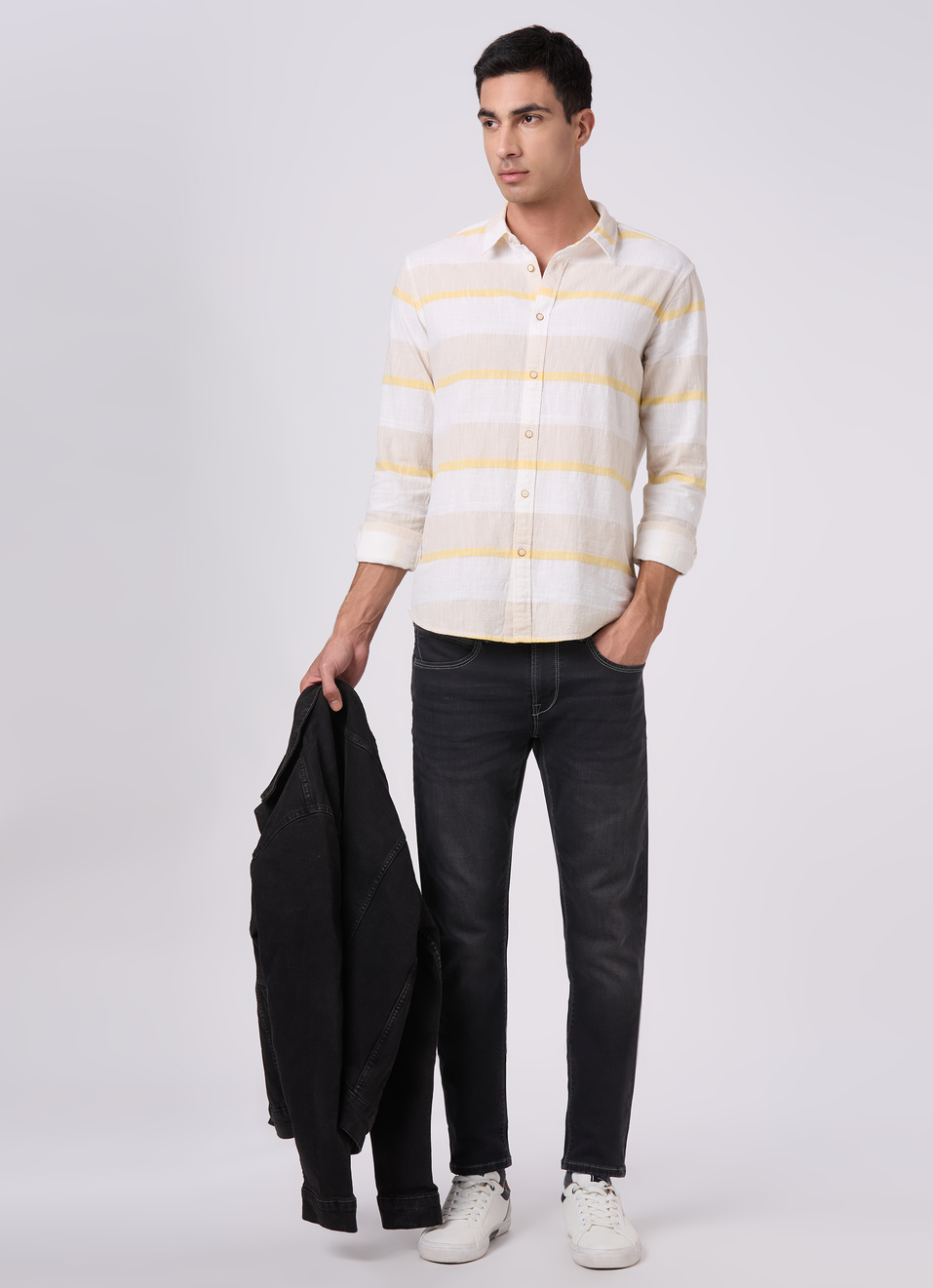 Men Beige Striped Shirt, , large image number 5