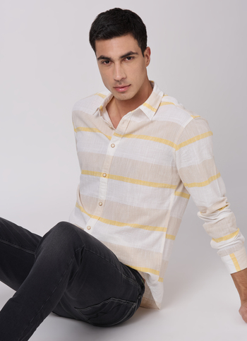 Men Beige Striped Shirt