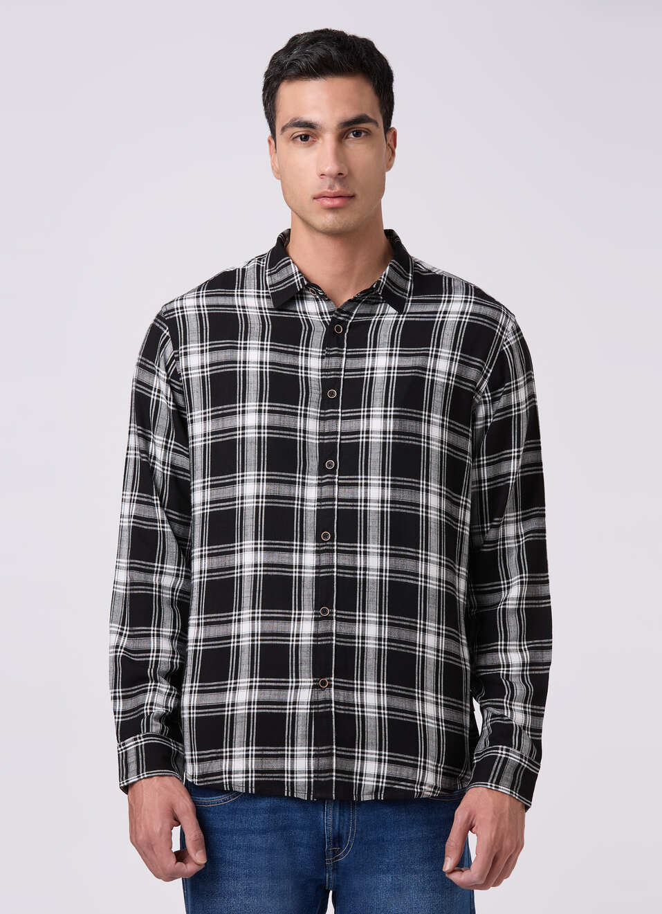 Men Black Checked Shirt, , large image number 1