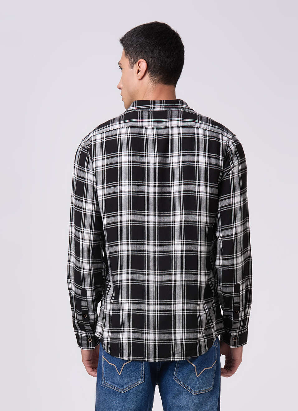 Men Black Checked Shirt, , large image number 2