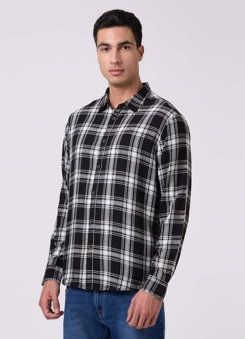Men Black Checked Shirt, , large image number 3