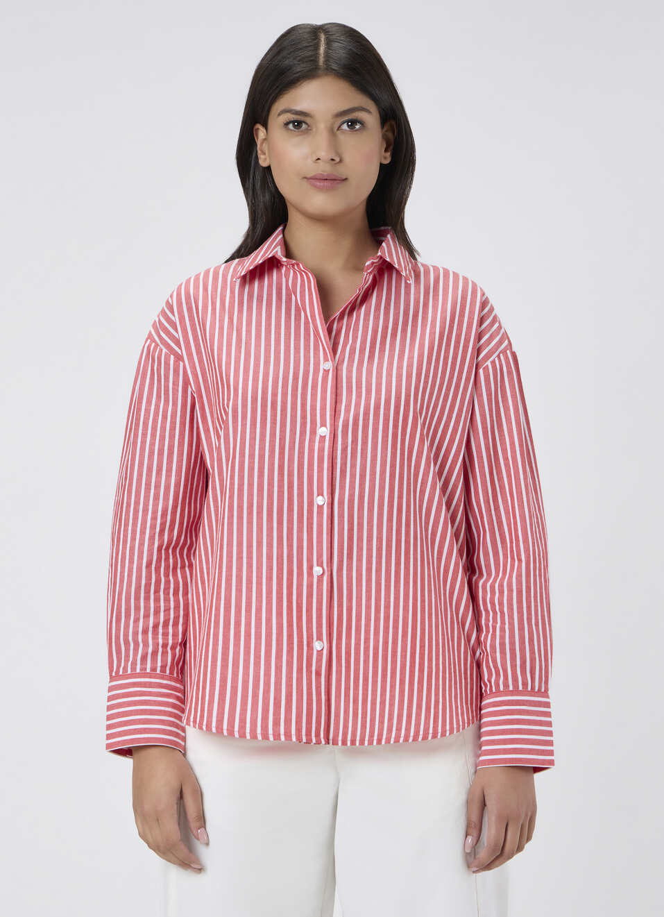 Women Red Striped Oversized Shirt, , large image number 1