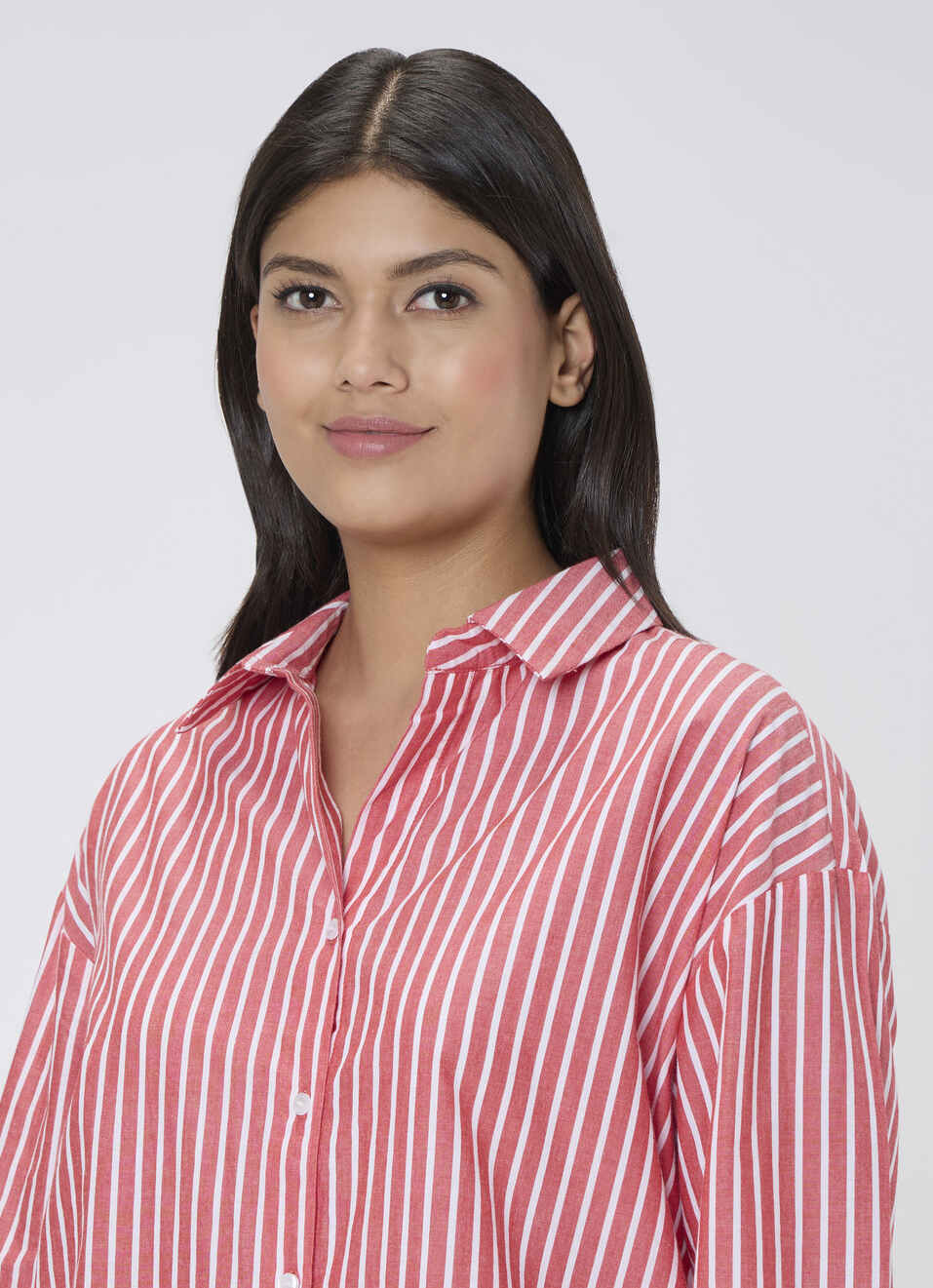 Women Red Striped Oversized Shirt, , large image number 4