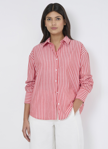 Women Red Striped Oversized Shirt