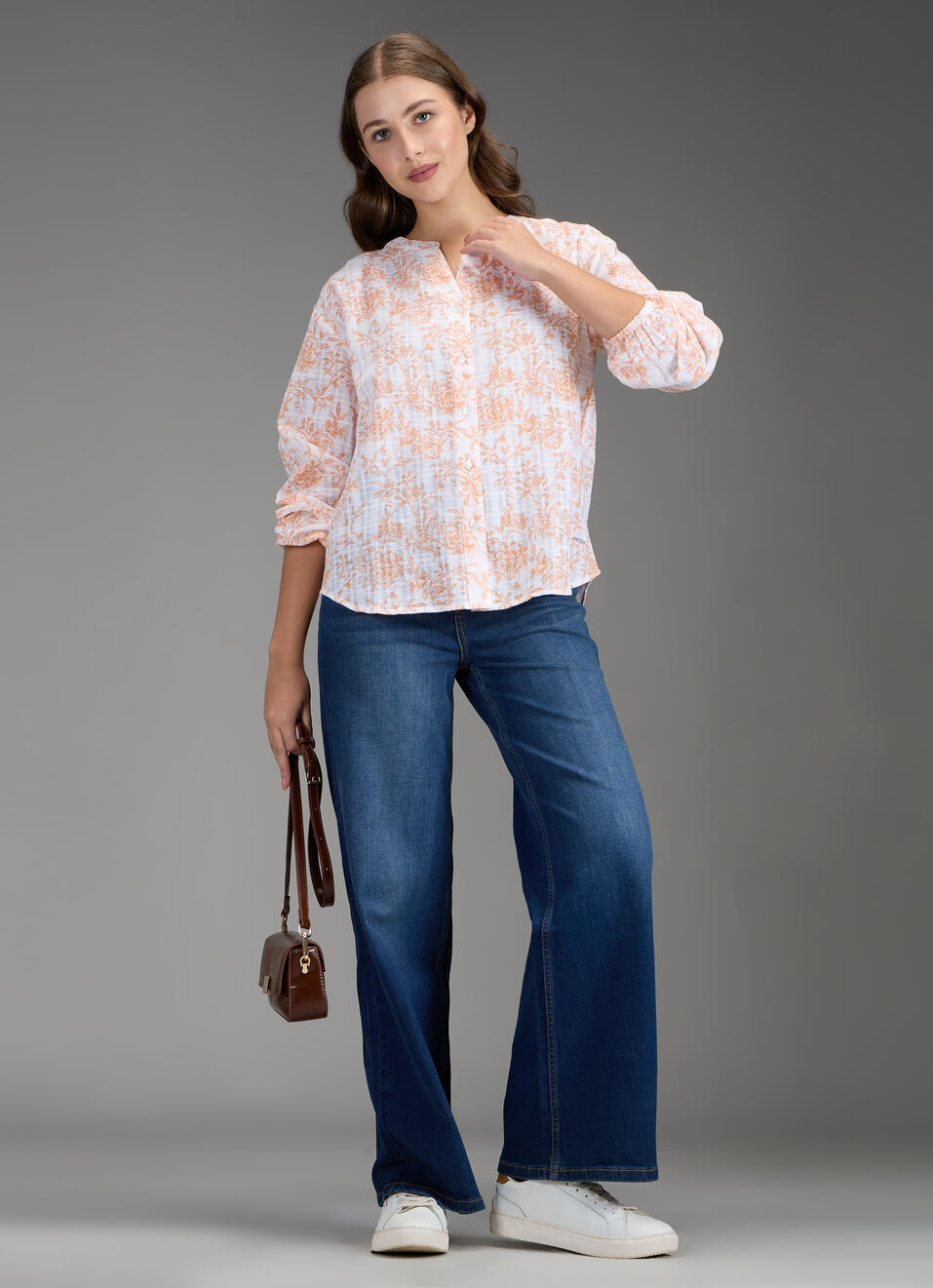 Women Orange Floral Print Regular Fit Shirt, , large image number 2