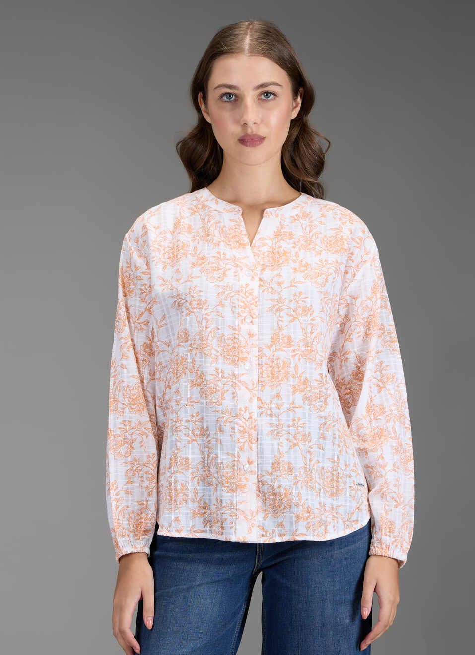 Women Orange Floral Print Regular Fit Shirt, , large image number 5