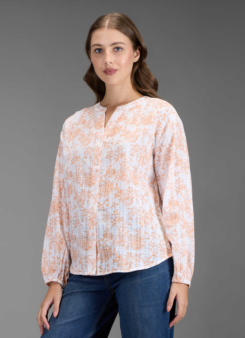 Women Orange Floral Print Regular Fit Shirt, , large image number 7