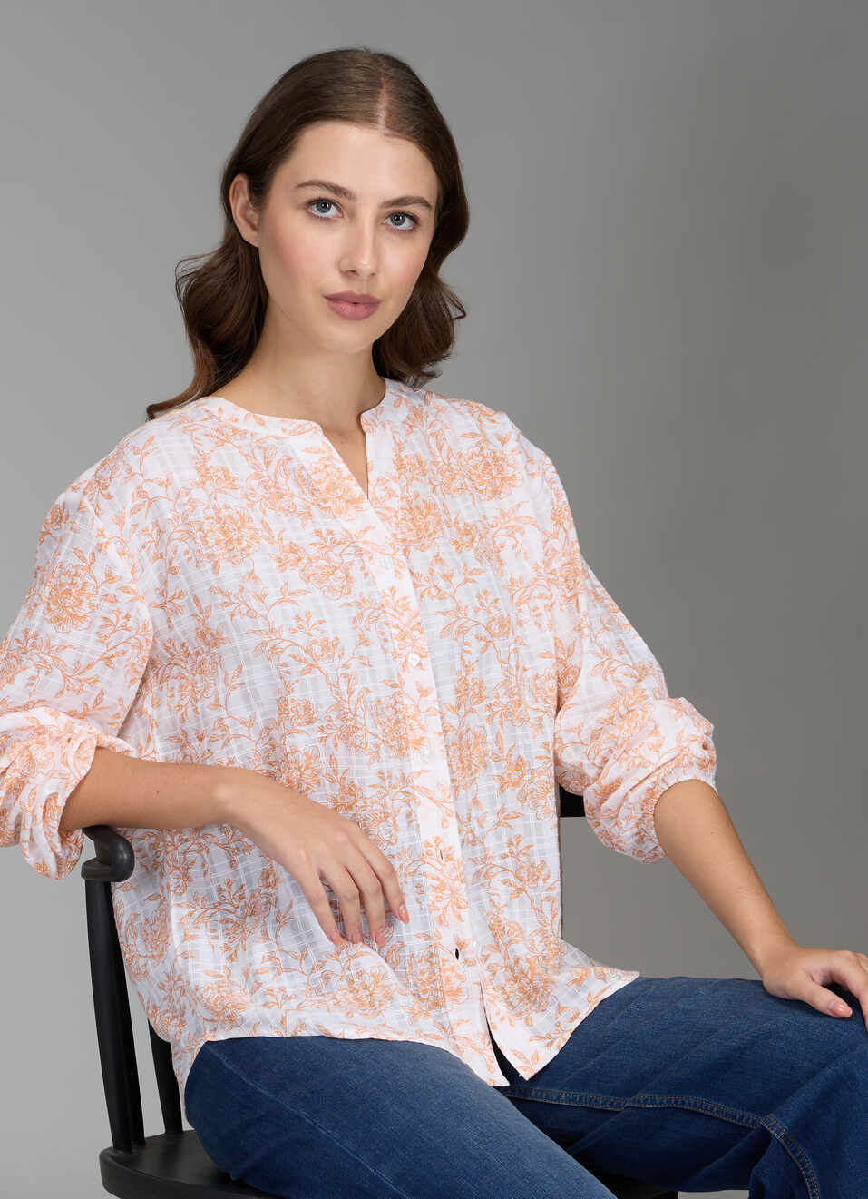 Women Orange Floral Print Regular Fit Shirt, , large image number 0