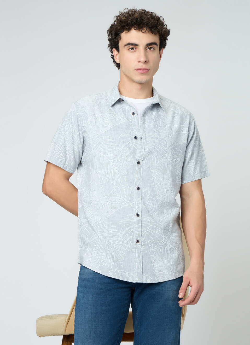 Men Grey Printed Shirt, , large image number 0