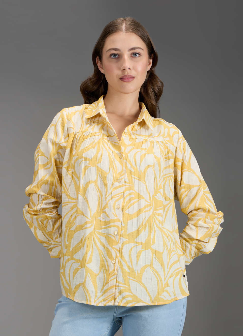 Women Yellow Printed Regular Fit Shirt, , large image number 5