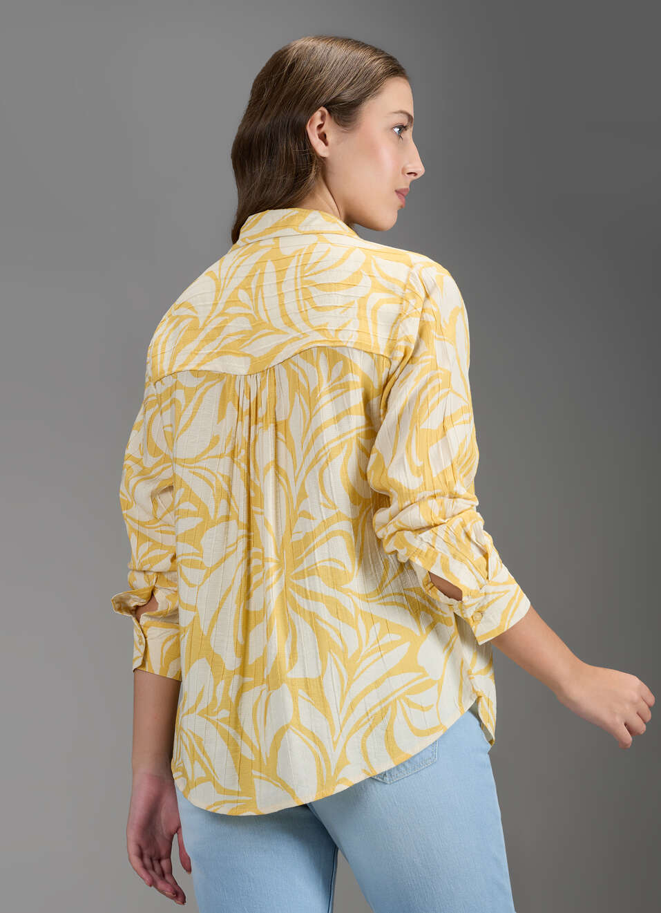 Women Yellow Printed Regular Fit Shirt, , large image number 6