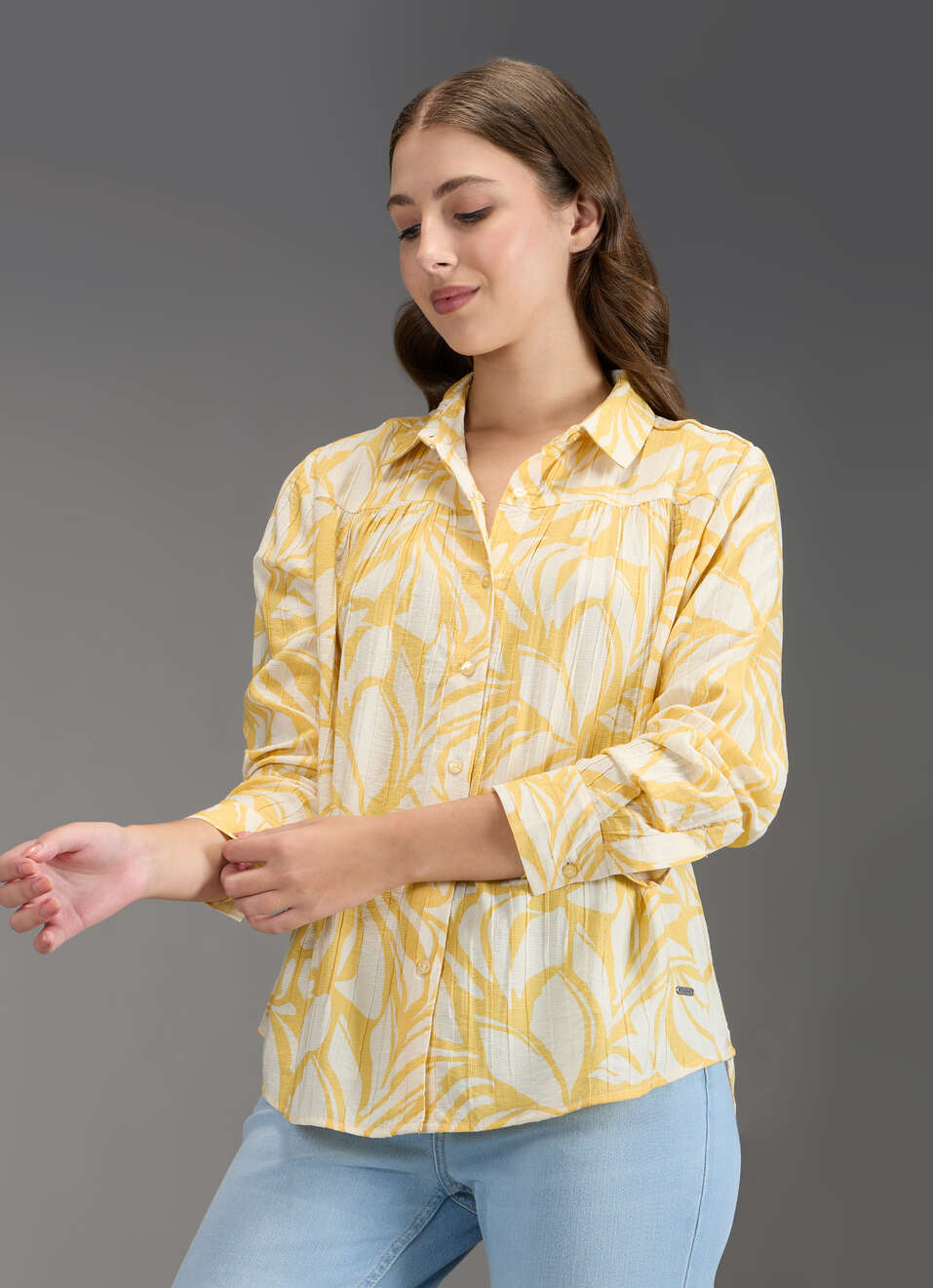Women Yellow Printed Regular Fit Shirt, , large image number 7