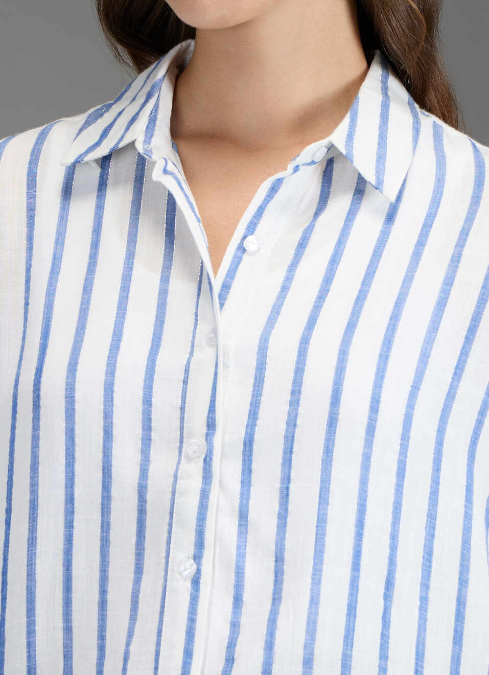 Women Blue Striped Regular Fit Shirt, , large image number 1