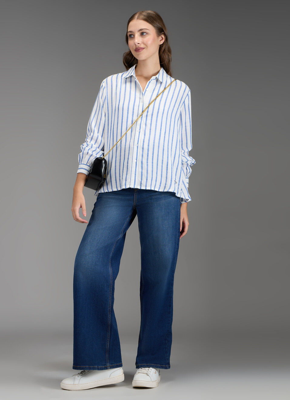 Women Blue Striped Regular Fit Shirt, , large image number 2