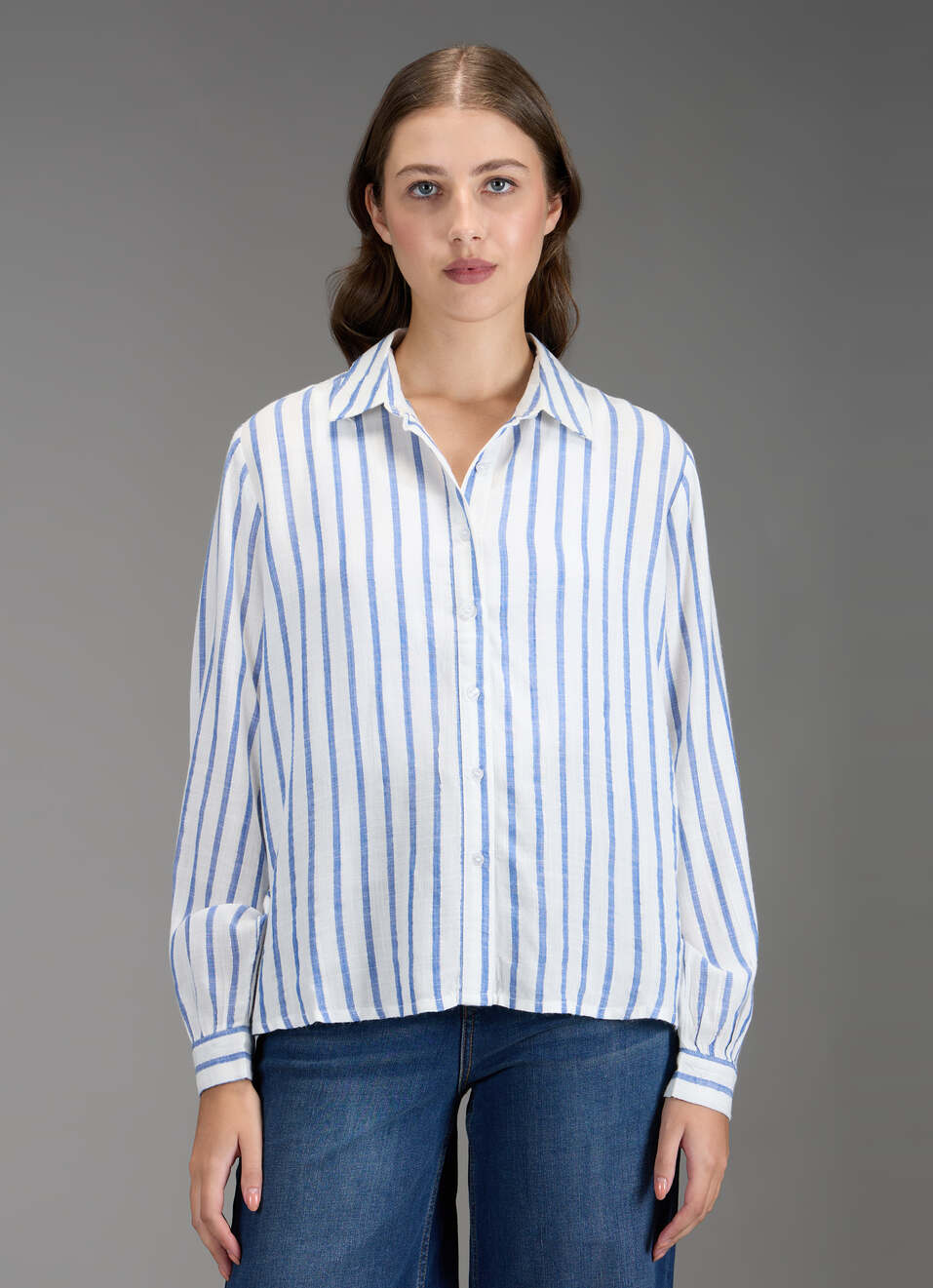 Women Blue Striped Regular Fit Shirt, , large image number 5