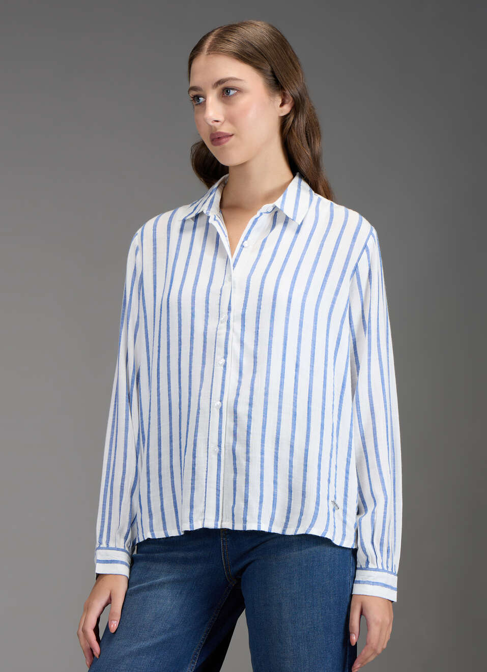 Women Blue Striped Regular Fit Shirt, , large image number 7