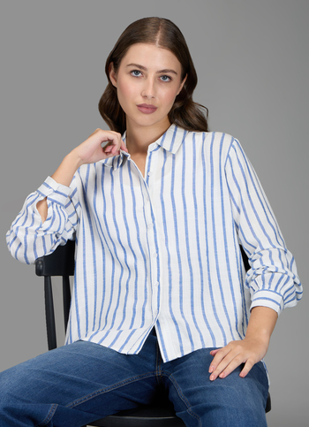 Women Blue Striped Regular Fit Shirt