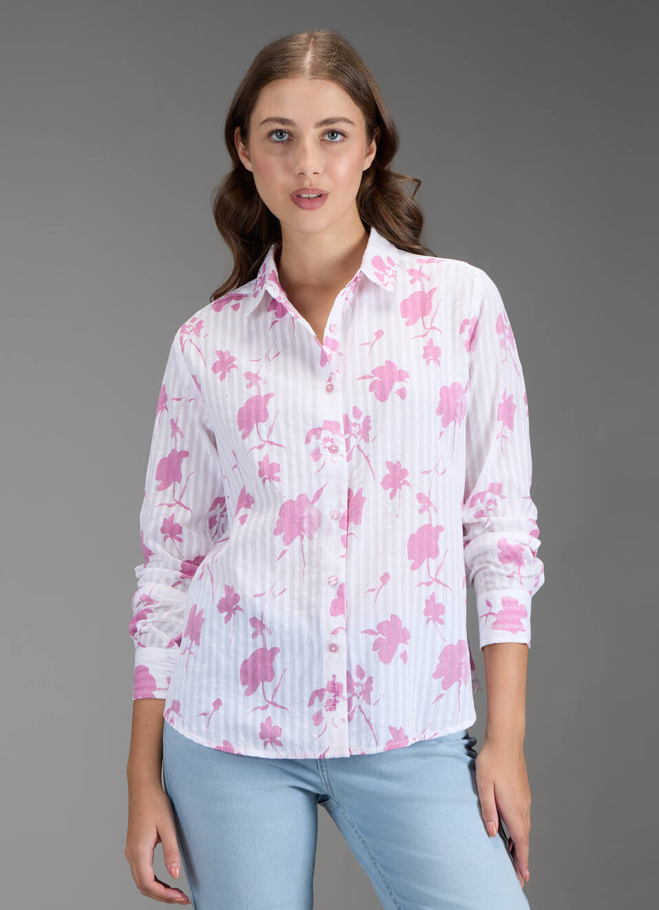 Women Pink Floral Print Regular Fit Shirt, , large image number 5