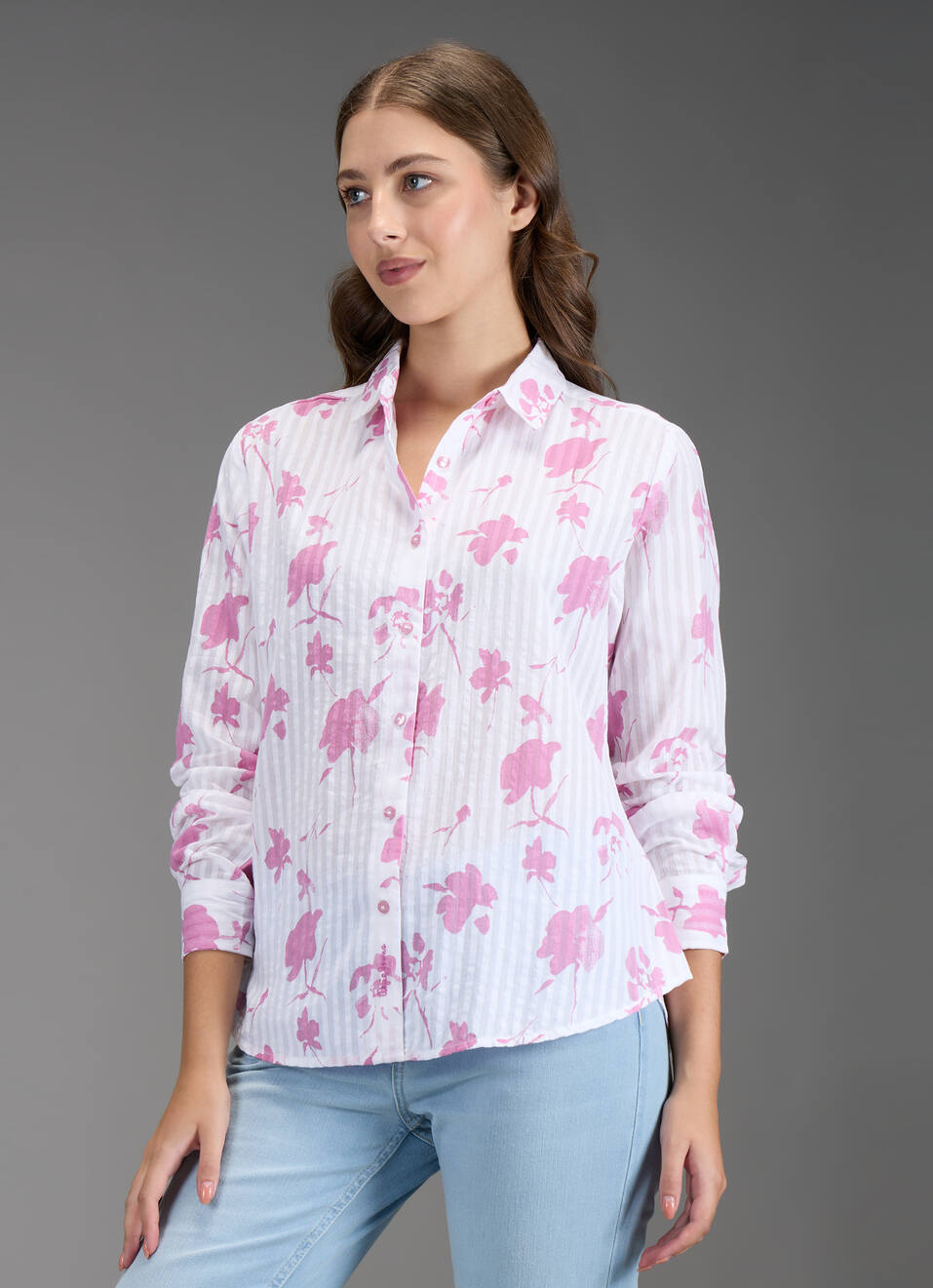 Women Pink Floral Print Regular Fit Shirt, , large image number 7