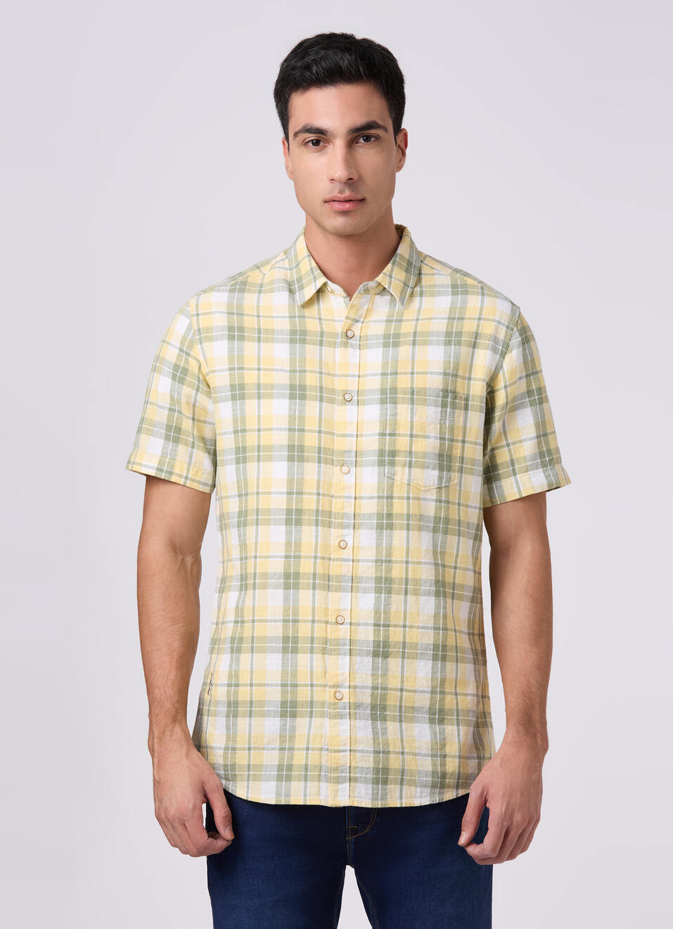 Men Yellow Checked Shirt, , large image number 1