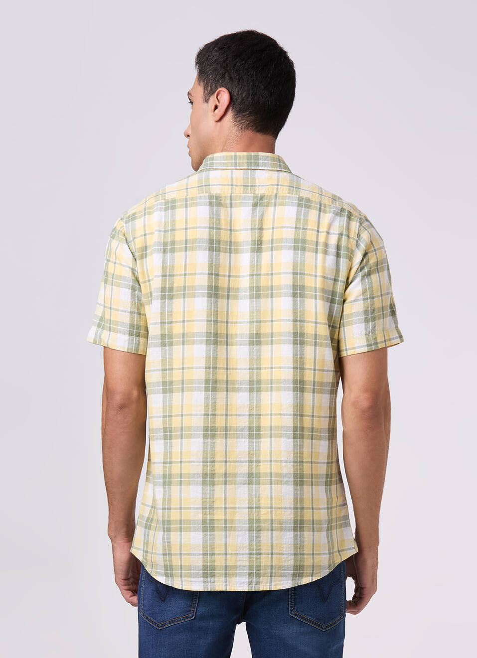 Men Yellow Checked Shirt, , large image number 2