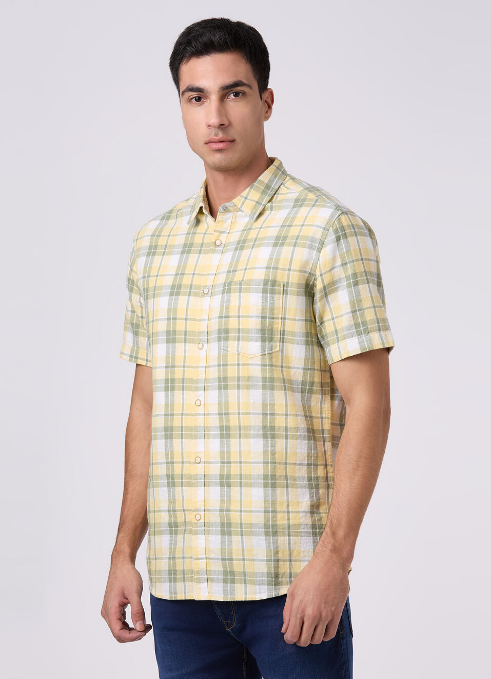 Men Yellow Checked Shirt, , large image number 3