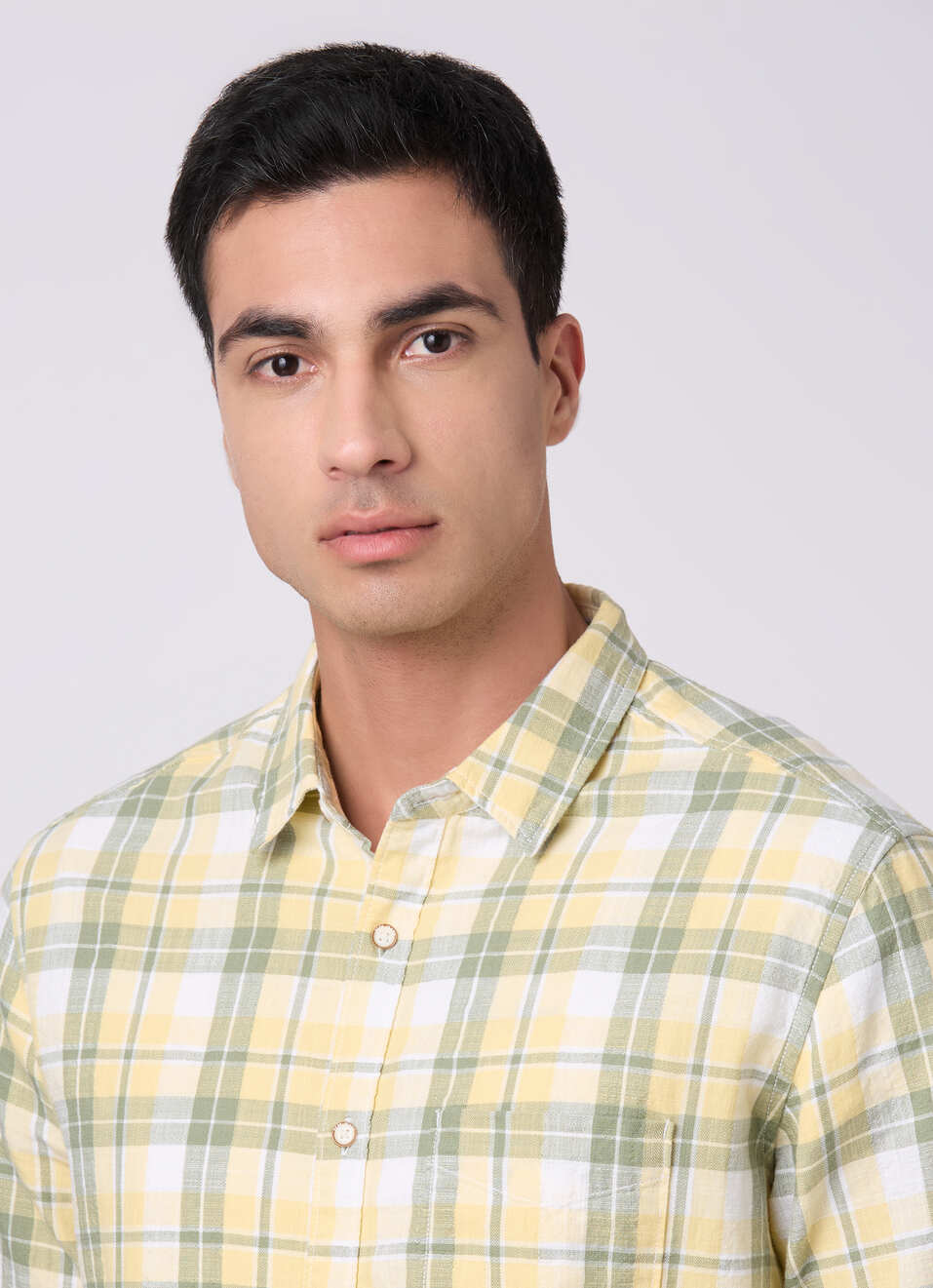 Men Yellow Checked Shirt, , large image number 4