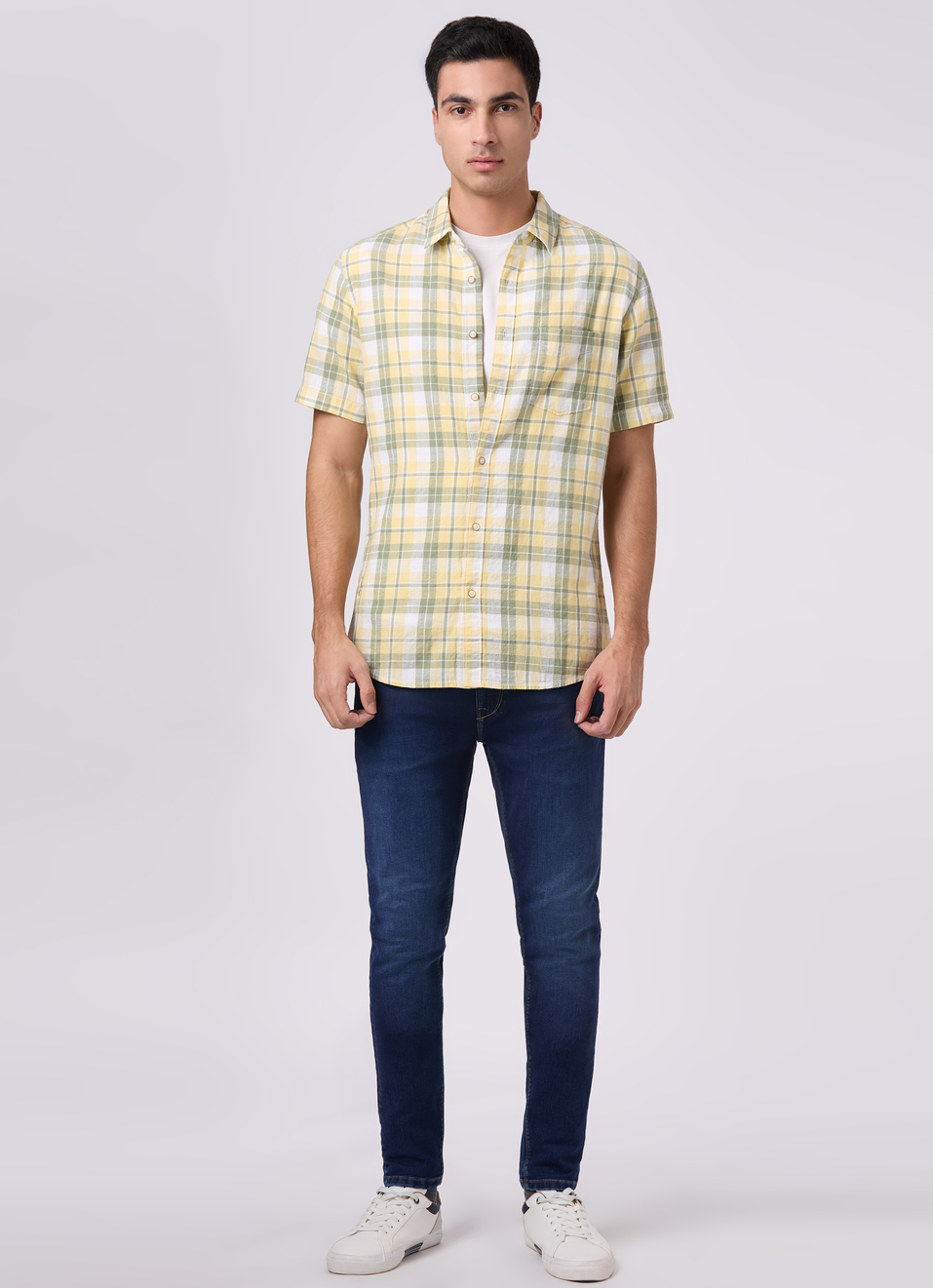 Men Yellow Checked Shirt, , large image number 5
