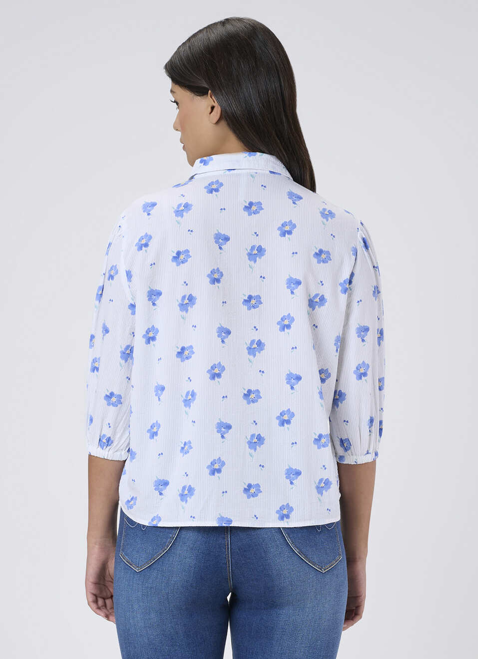 Women Blue Floral Print Regular Fit Shirt, , large image number 2