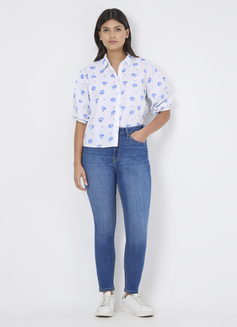 Women Blue Floral Print Regular Fit Shirt, , large image number 5