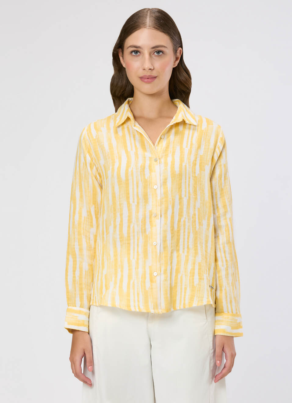 Women Yellow Printed Regular Fit Shirt, , large image number 1
