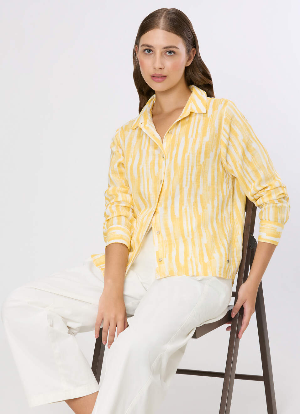 Women Yellow Printed Regular Fit Shirt, , large image number 0