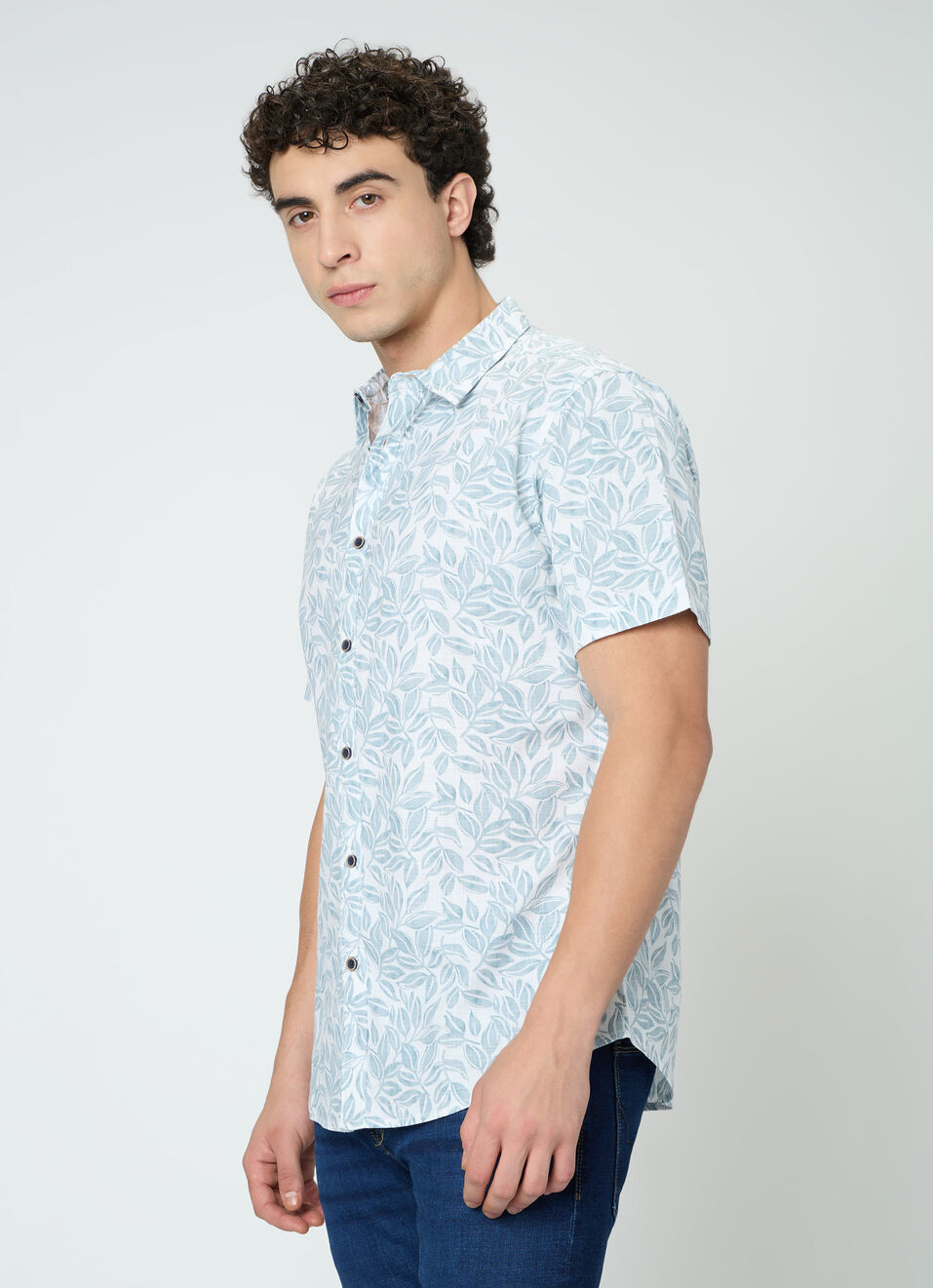 Men Blue Botanical Print Shirt, , large image number 3